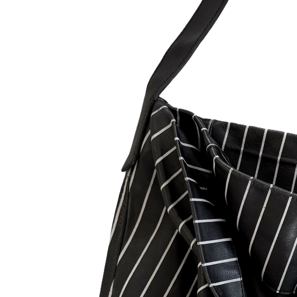 Slouchy Black and White Striped Shoulder Bag - Picture 3 of 6